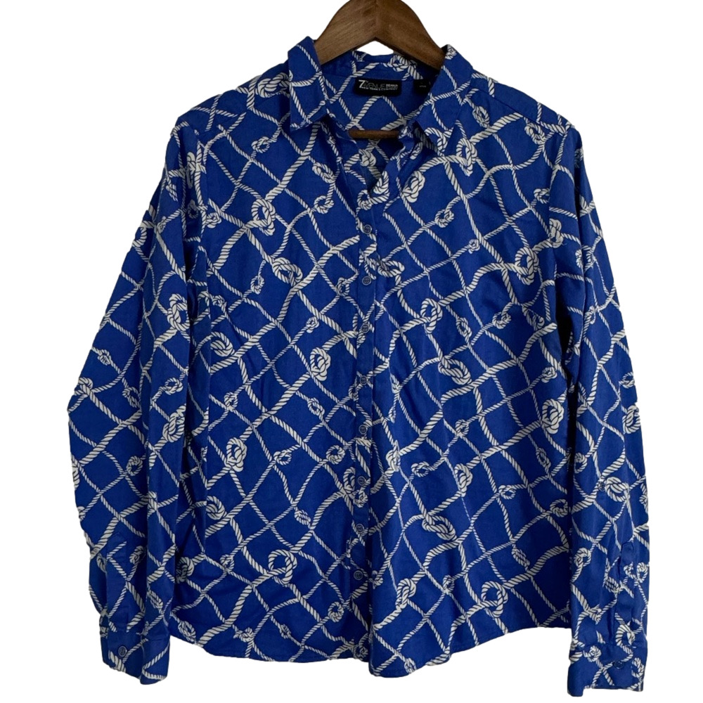 7th Avenue New York & Co. Blue & White Nautical Shirt Women’s Large